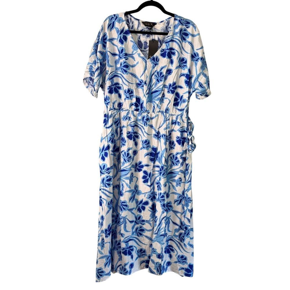 Seta T Floral Maxi Dress V Neck‎ Short Sleeve Casual Summer Dress XL - Picture 2 of 9